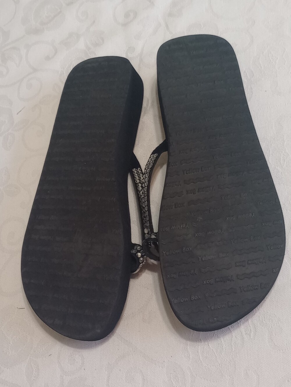 Yellow Box Black Rhinestone Embellished Flip Flop Sandals - Picture 4 of 6